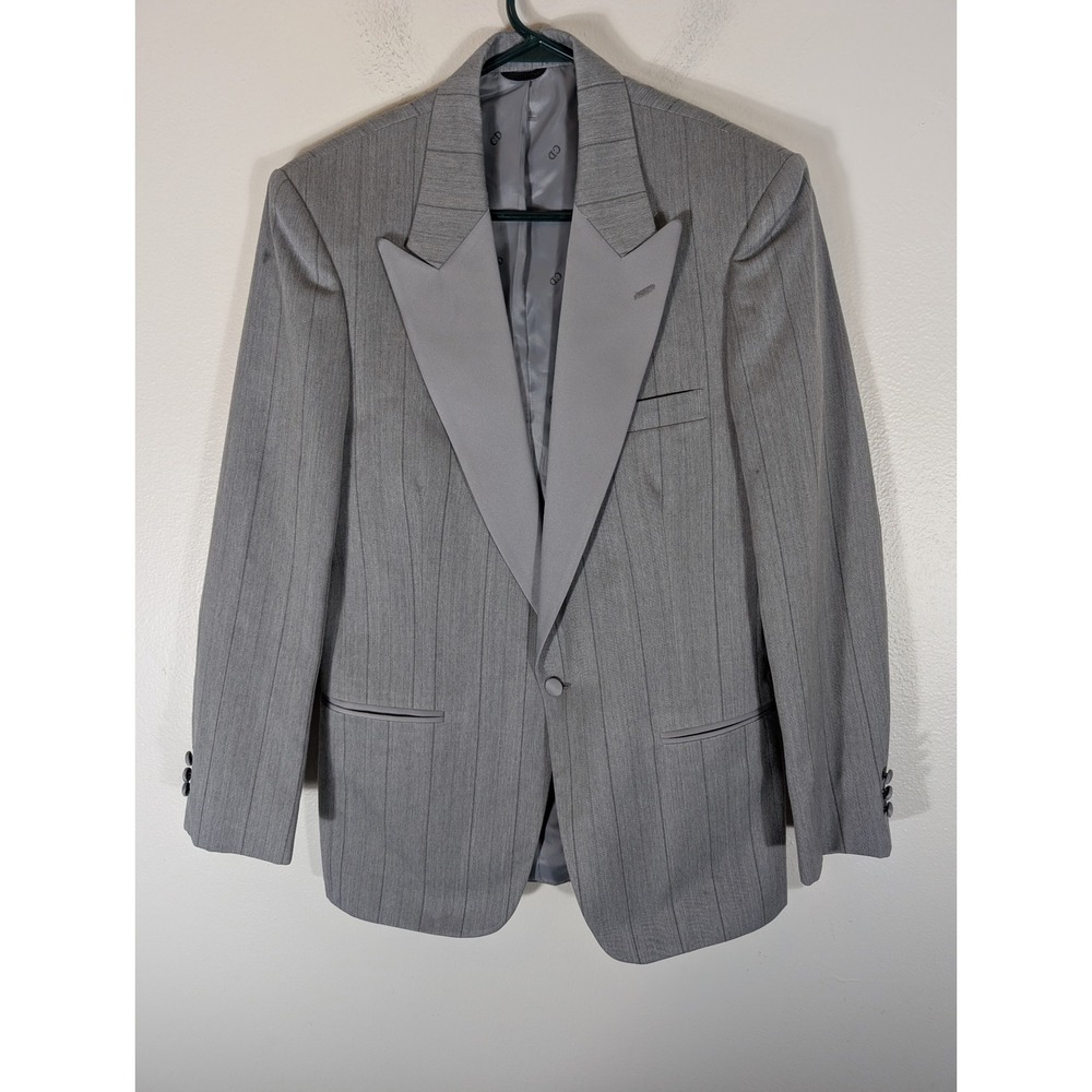 Christian Dior Monsieur Mens 38L Grey Pinstripe Tuxedo Jacket Peak Lapel Blazer